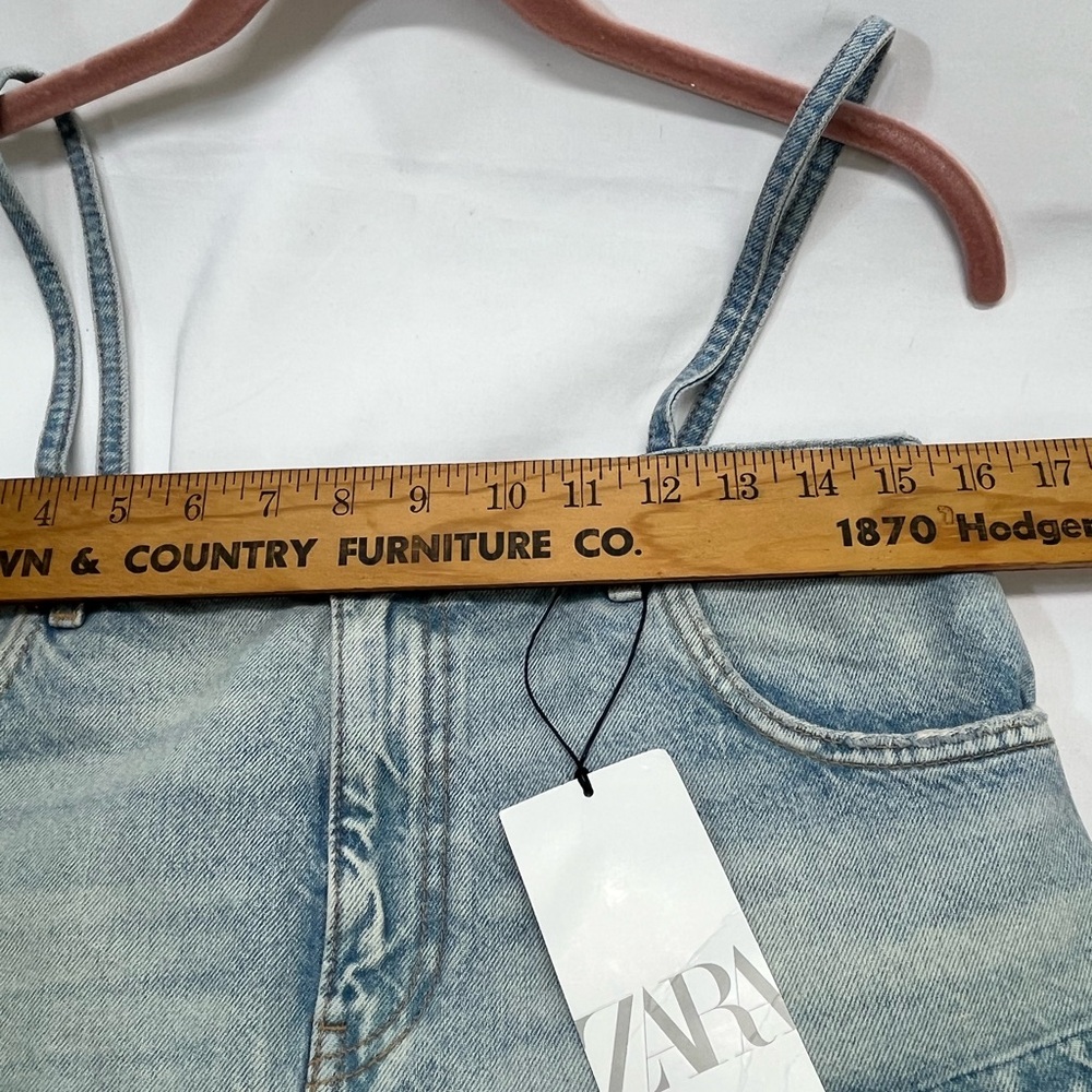 Zara Denim Crop Top W/Straps XS 100%‎ Cotton SKY BLUE NEW - Picture 3 of 7